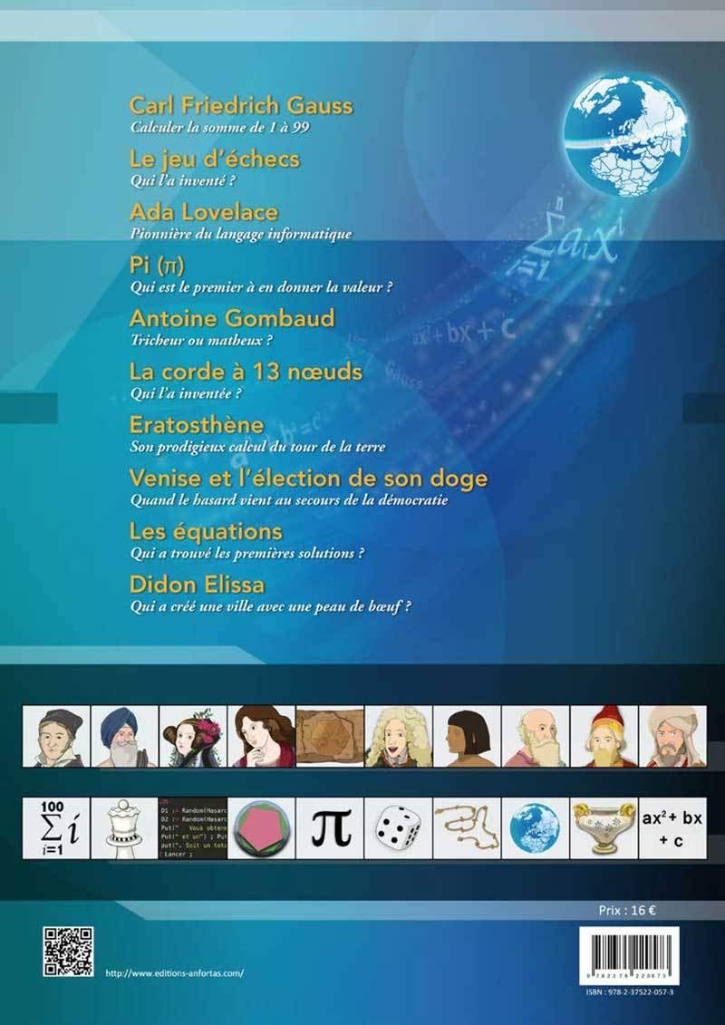Dos du livre Histoires extraordinaires des mathématiques et de l'informatique en bandes dessinées (2018)