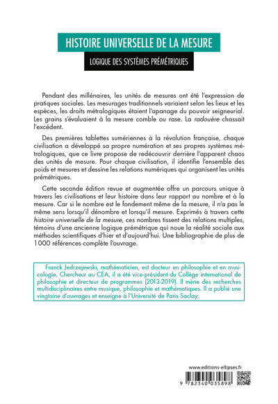 Dos du livre Histoire universelle de la mesure (2020)