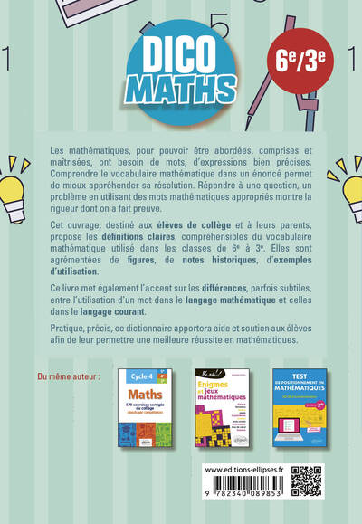 Dos du livre Dico Maths - Collège 6e / 3e