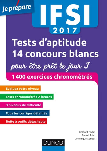 Couverture du livre IFSI Tests d'aptitude : 14 concours blancs pour être prêt le jour J - 1400 exercices chronométrés de B...