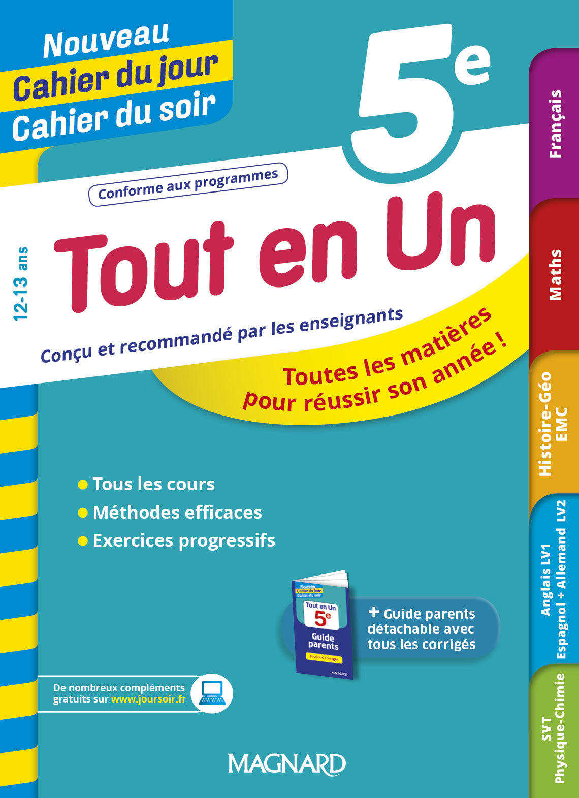 Couverture du livre Cahier du jour, cahier du soir (Tout en un 5ème) de Magnard