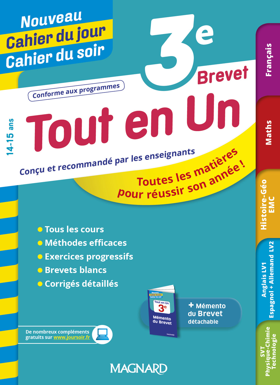 Couverture du livre Cahier du jour, cahier du soir (Tout en un 3ème) de Magnard