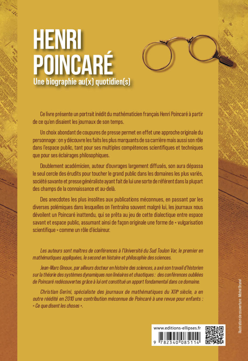 Dos du livre Henri Poincaré Une Biographie au(x) Quotidien(s) 2ème edition (2023)