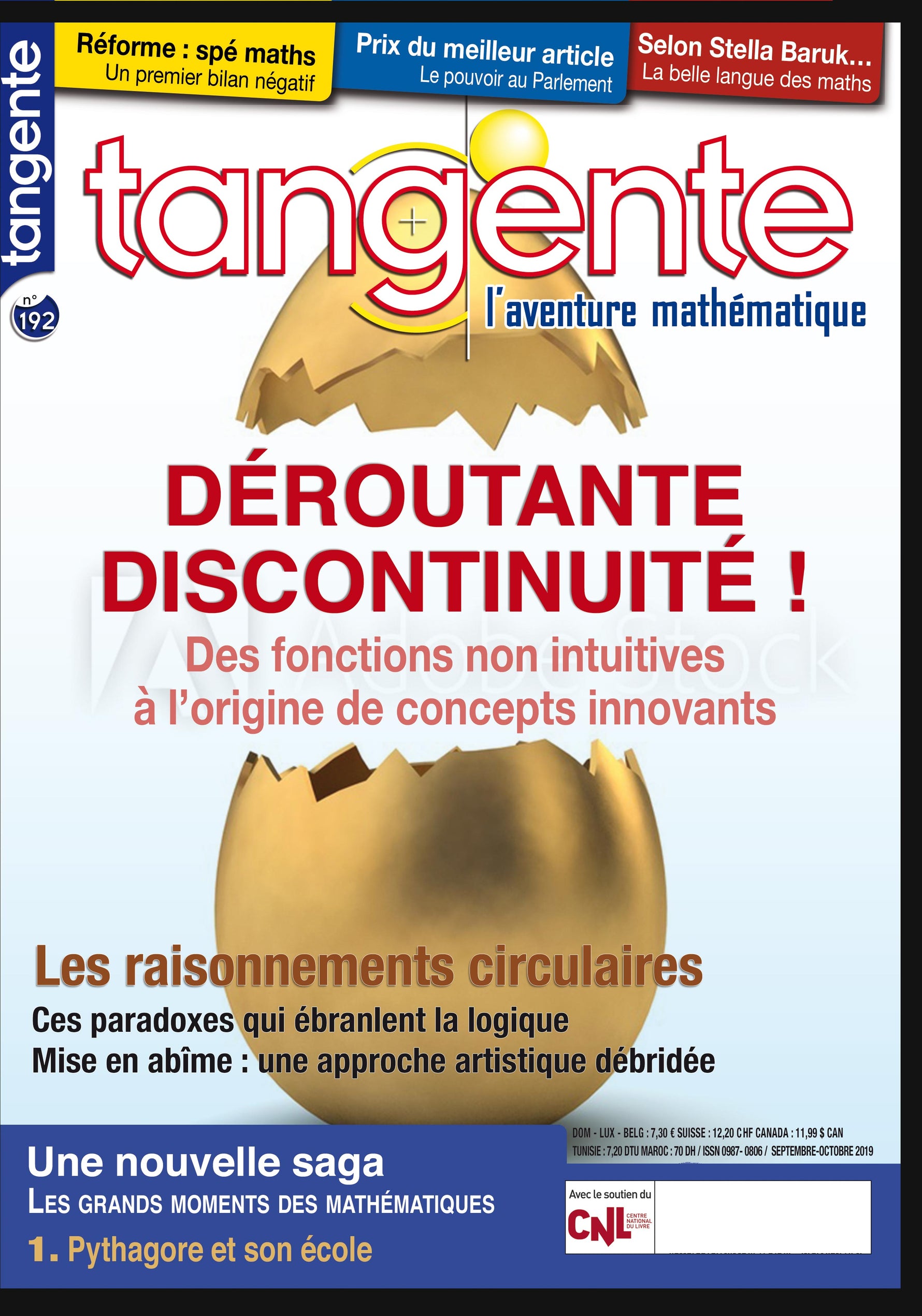 Couverture du magazine Numéro 192 Tangente magazine - Discontinuité et raisonnements circulaires