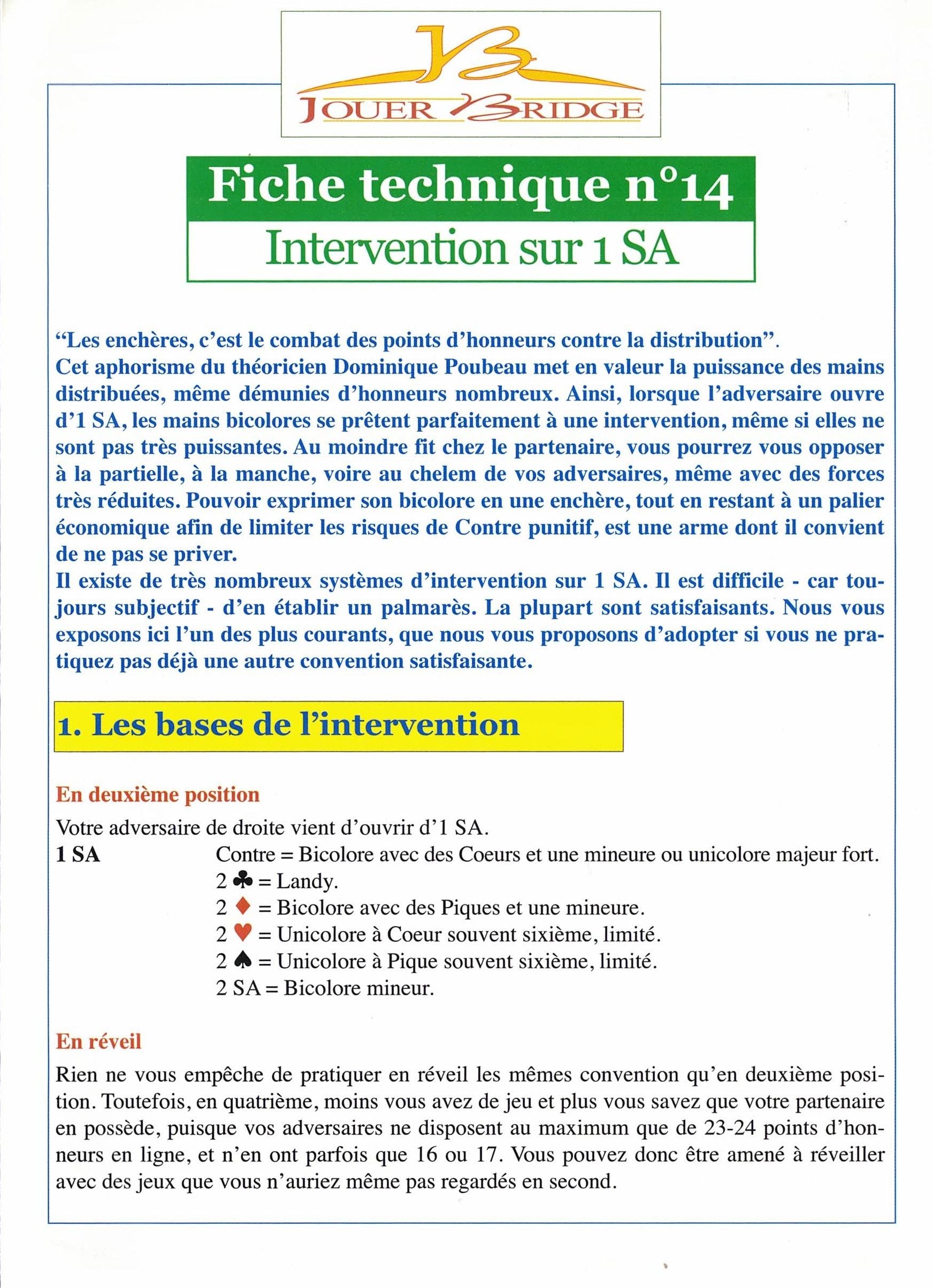 Fiche technique à l'unité