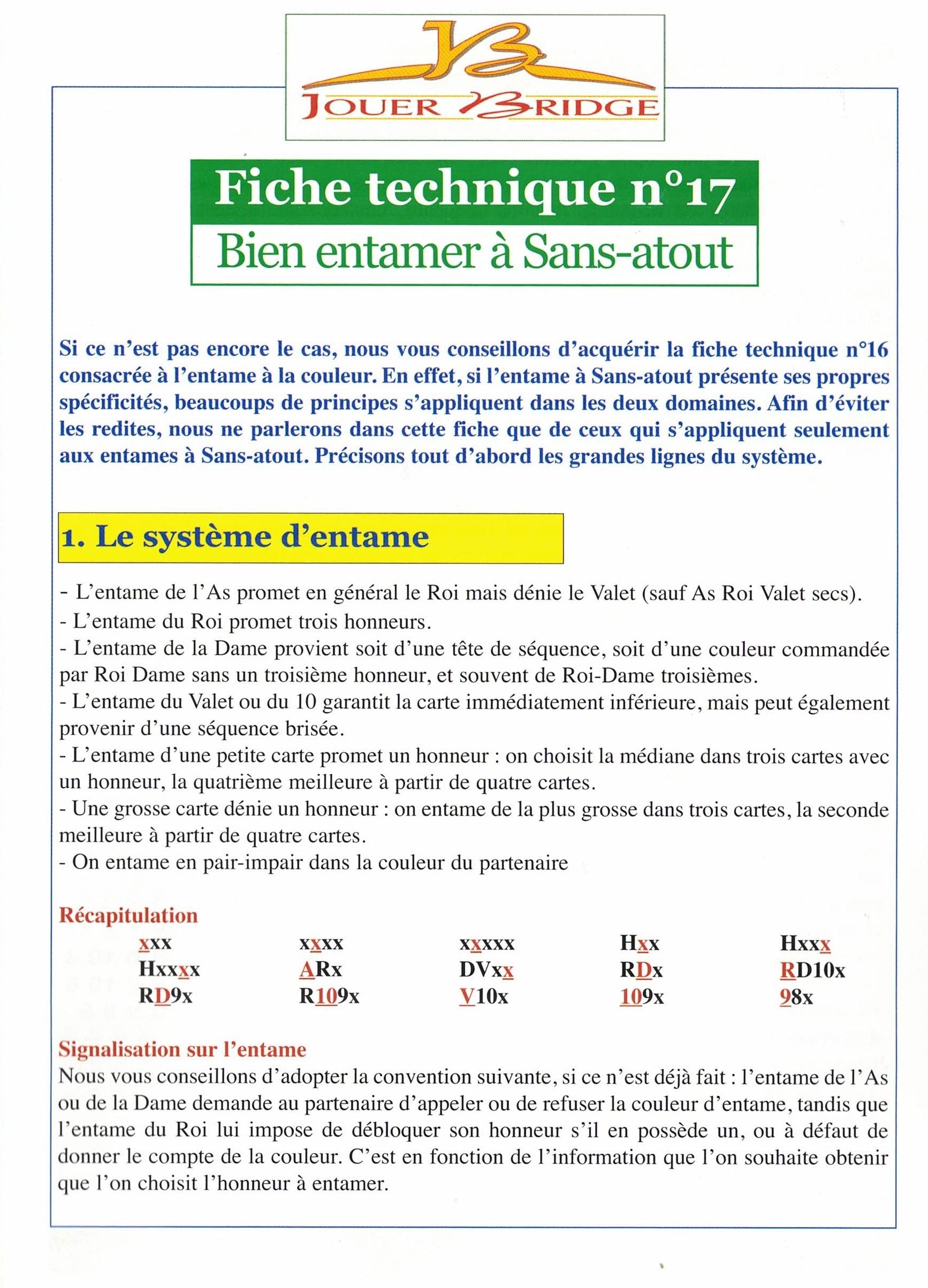 Fiche technique à l'unité