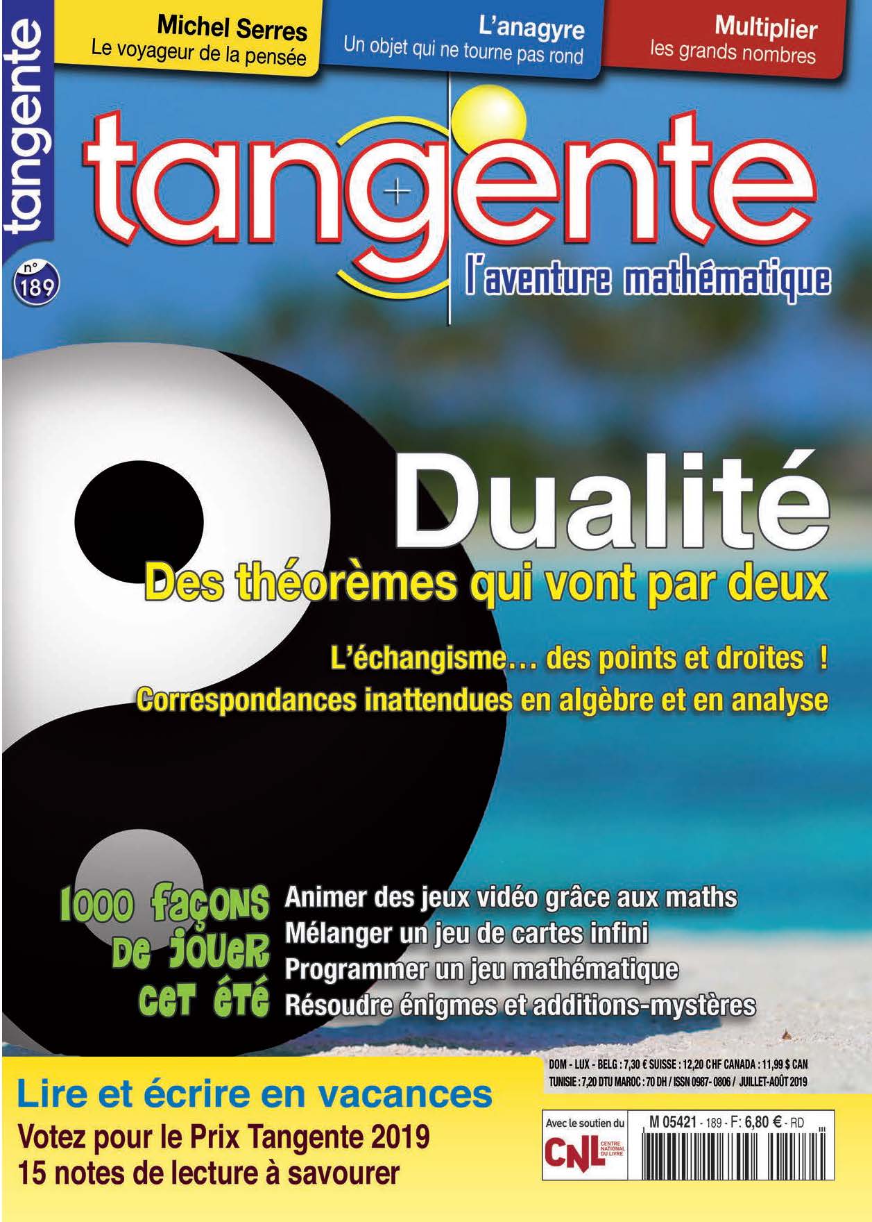 Couverture du magazine Numéro 189 Tangente magazine - Dualité et jeux