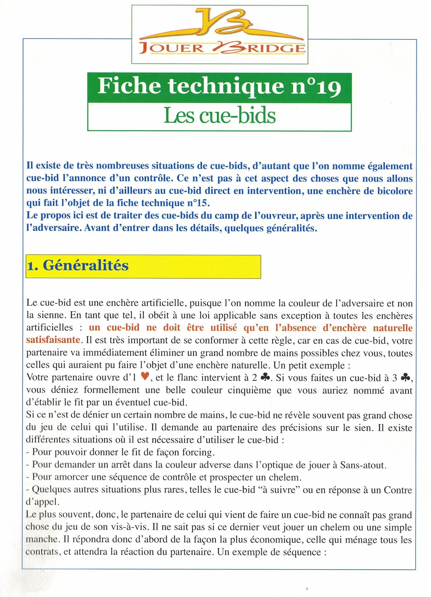 Fiche technique à l'unité