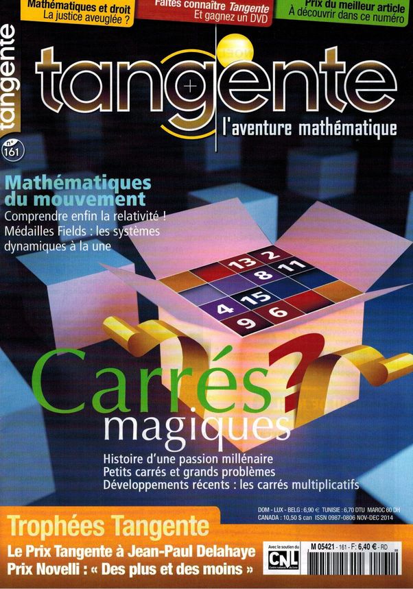 Couverture du magazine Numéro 161 Tangente magazine - Carrés magiques