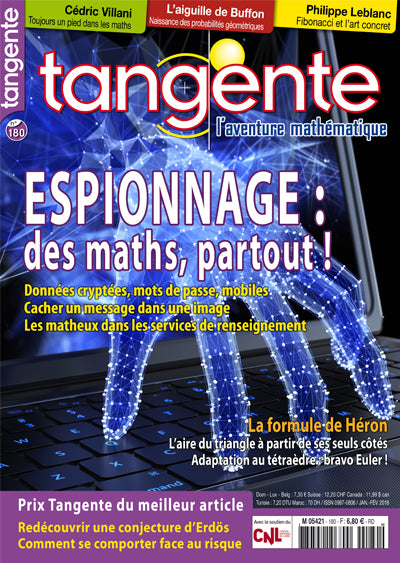 Couverture du magazine Numéro 180 Tangente magazine - Espionnage, des maths partout !
